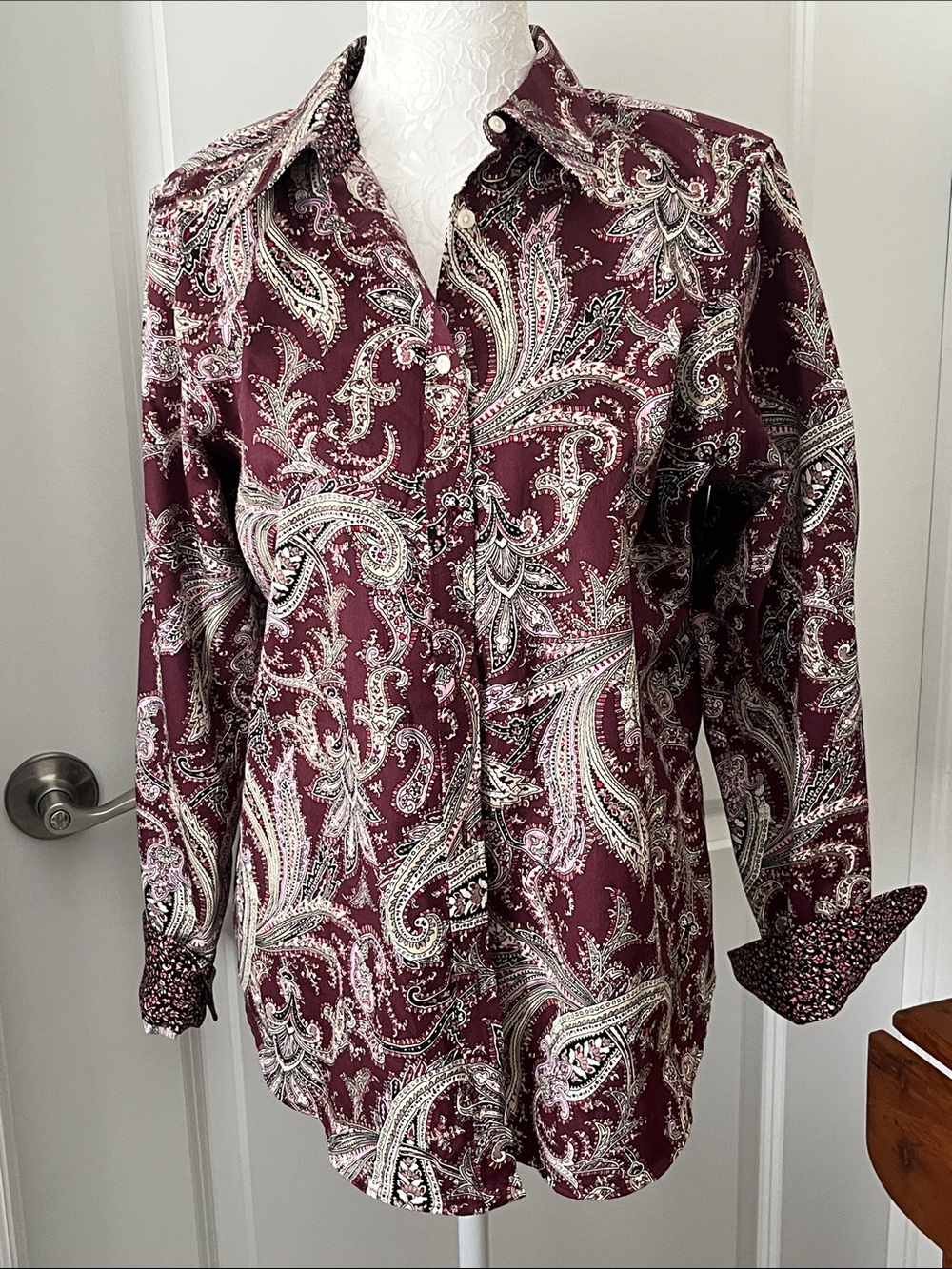 Chaps Maroon Paisley Button-Down Shirt NWOT SZ L